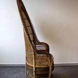 Vintage Emmanuelle de Kok armchair in wicker and bamboo 1970