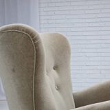 1960s, Danish armchair, green furniture velour, oak wood legs.
