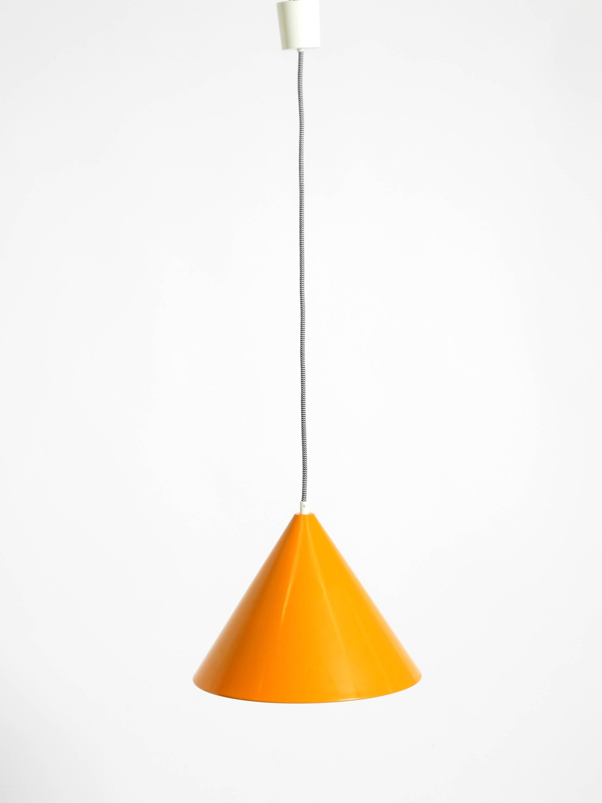 Original 1970s orange metal pendant lamp by Louis Poulsen model Billiard