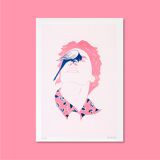 Illustration risographie originale rêve d'oiseau, signée