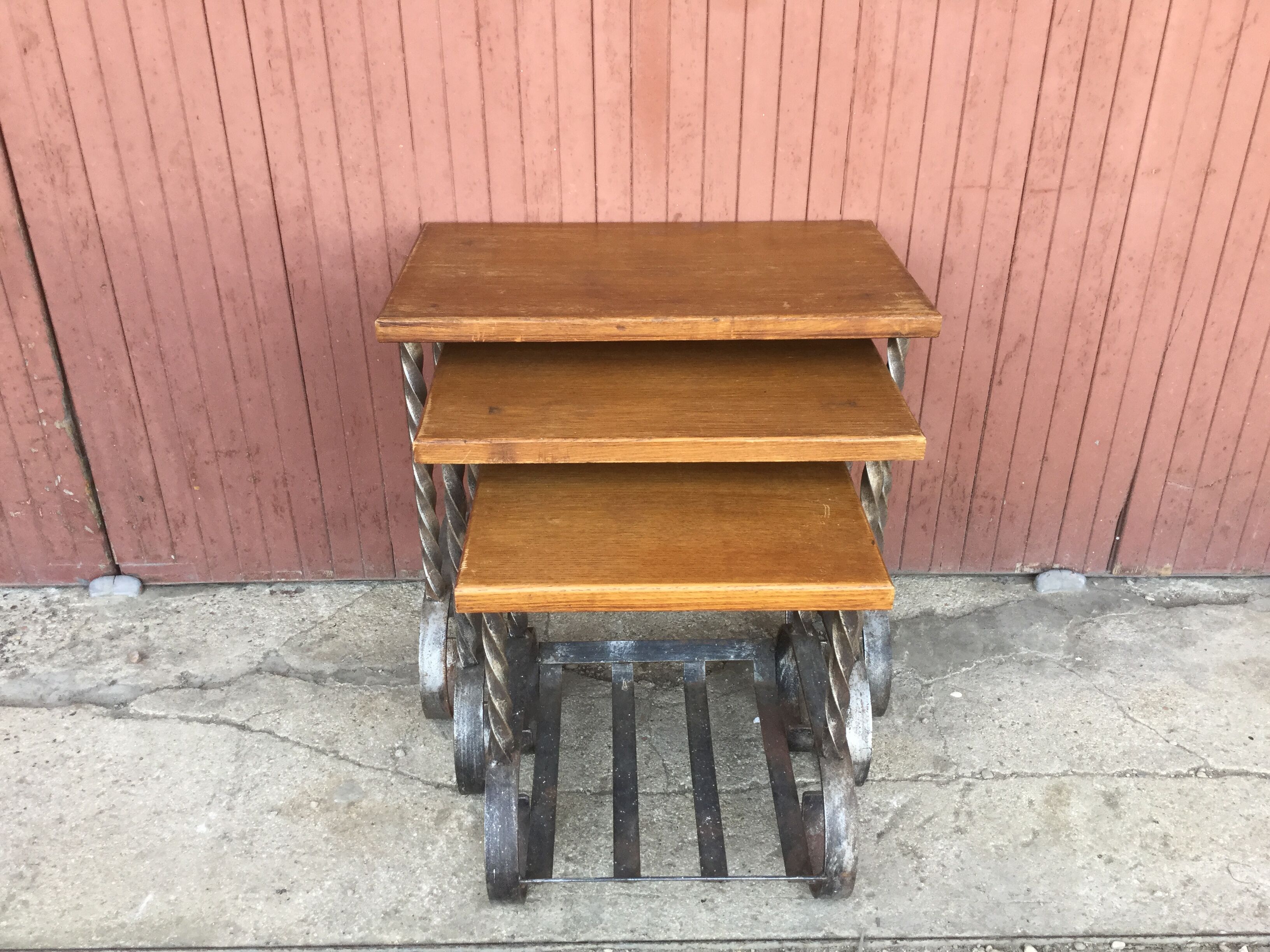Pull out oak and iron tables