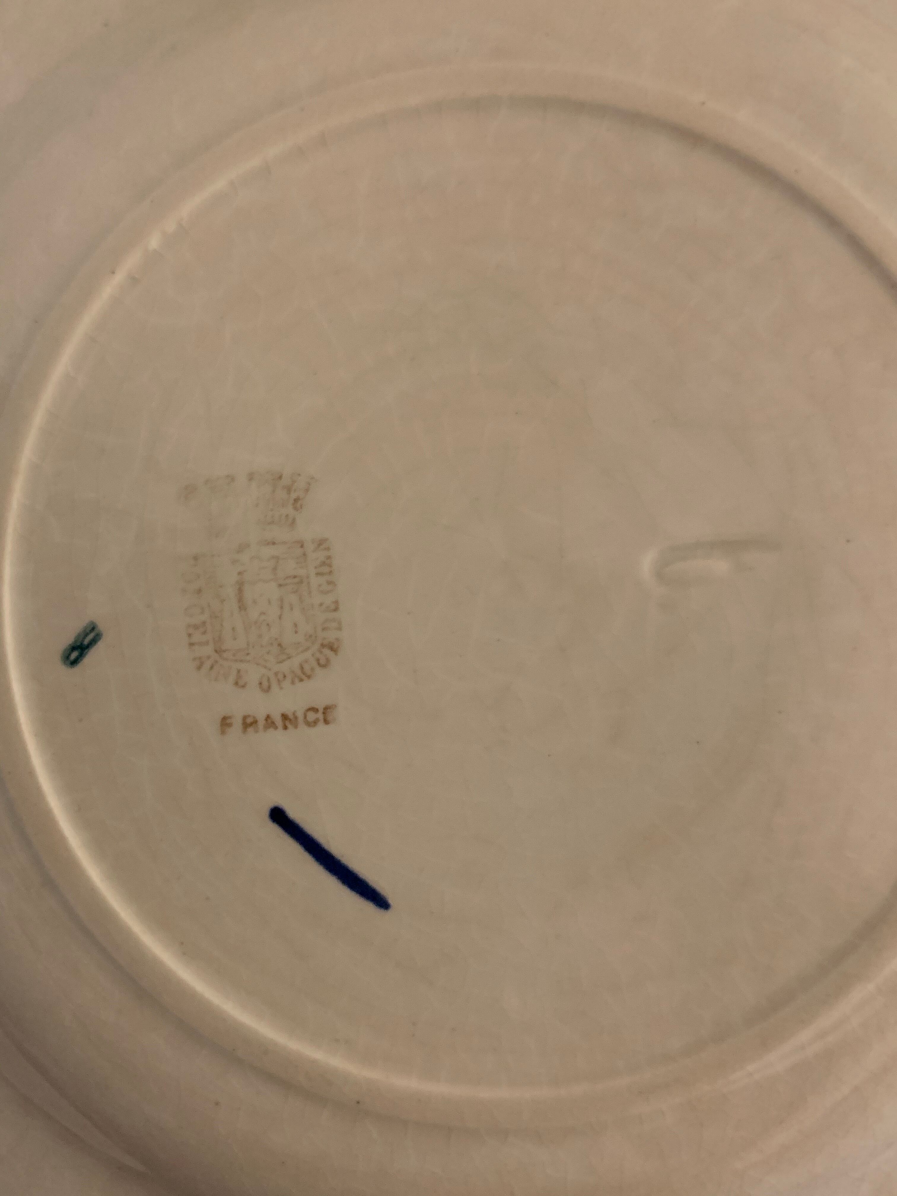 7 old Gien opaque porcelain dessert plates