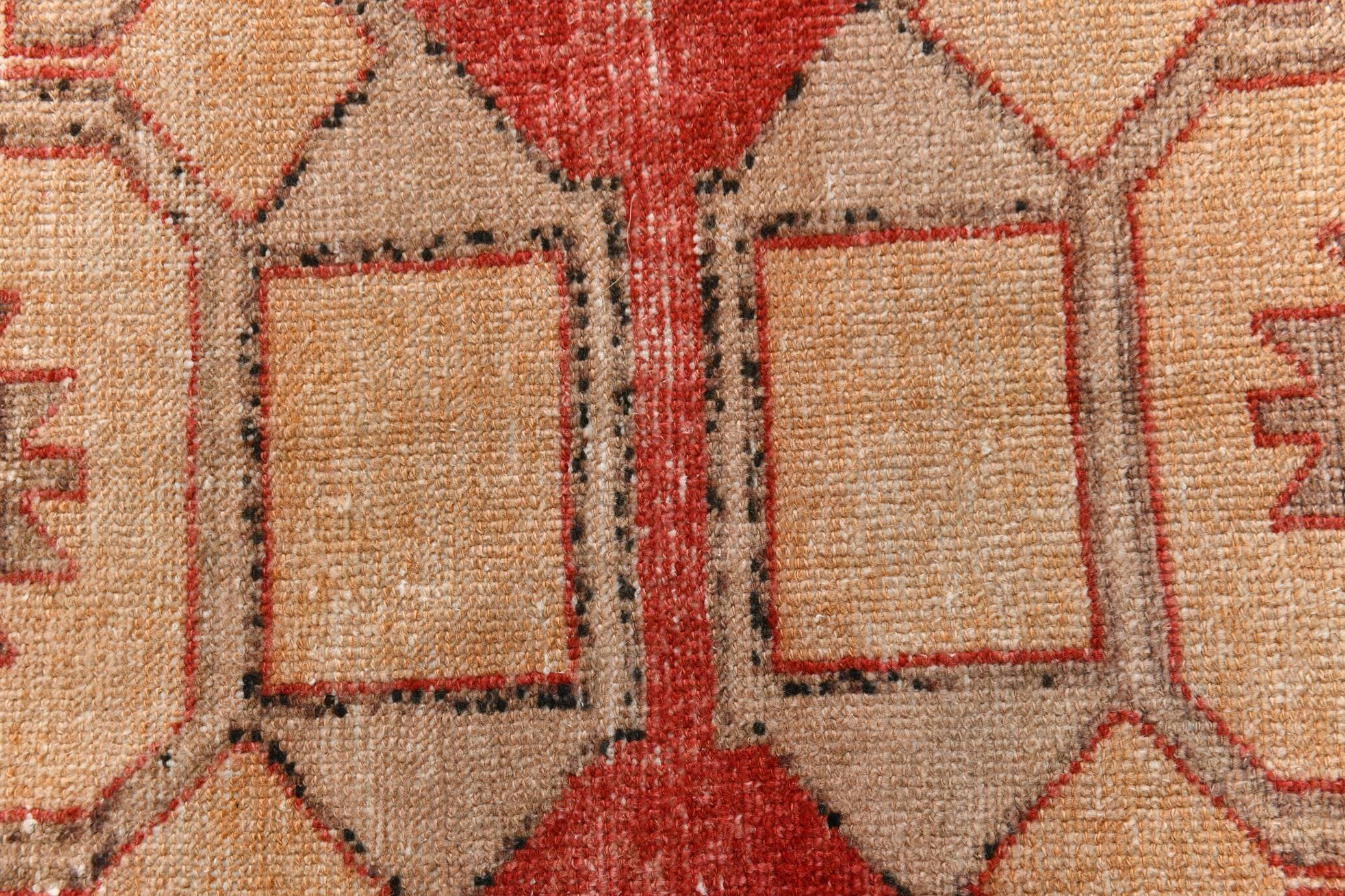 Turkish Red & Cream Oriental Vintage Runner Ruıg, 87x379Cm