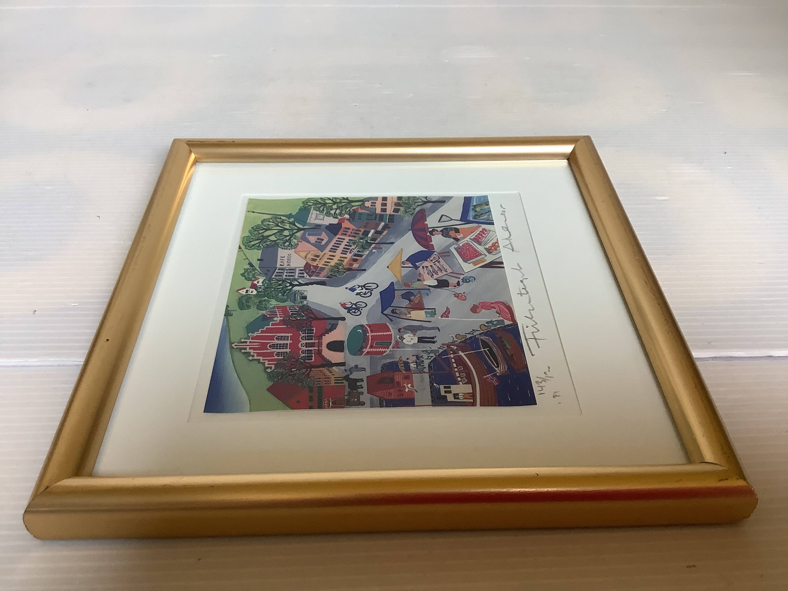 Lithograph illustration by Arvid Norendal of the market in Bergen.