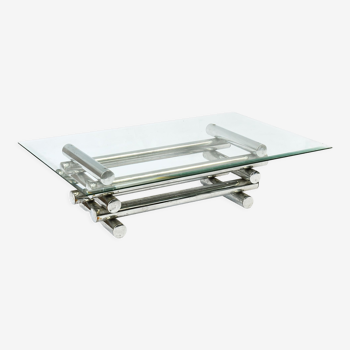 Coffee table with chromed metal tube base