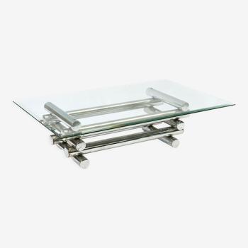 Table basse à piètement à  tubes en métal chromé