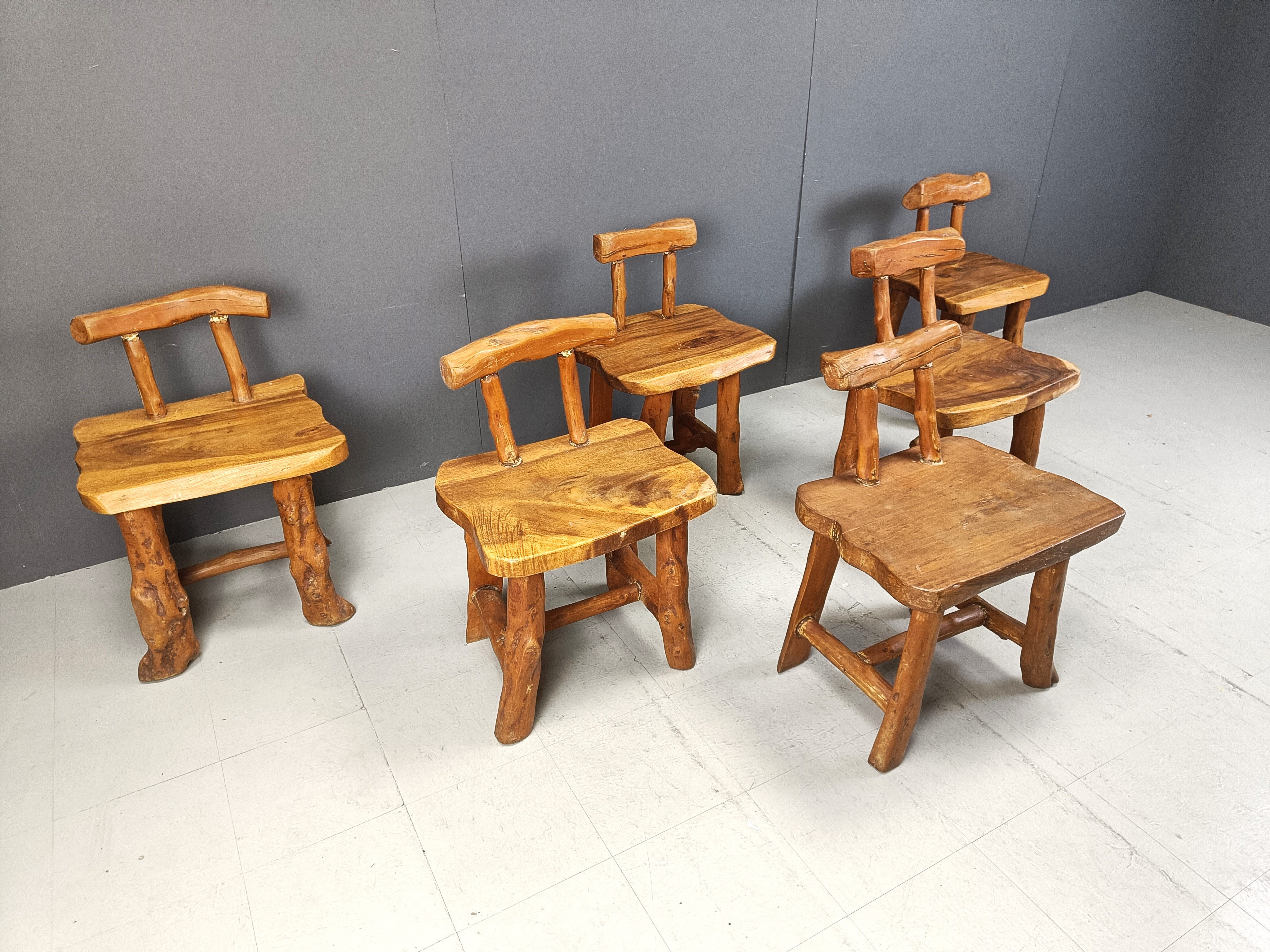 Set of 6 sculptural brutalist dining chairs, 1960s