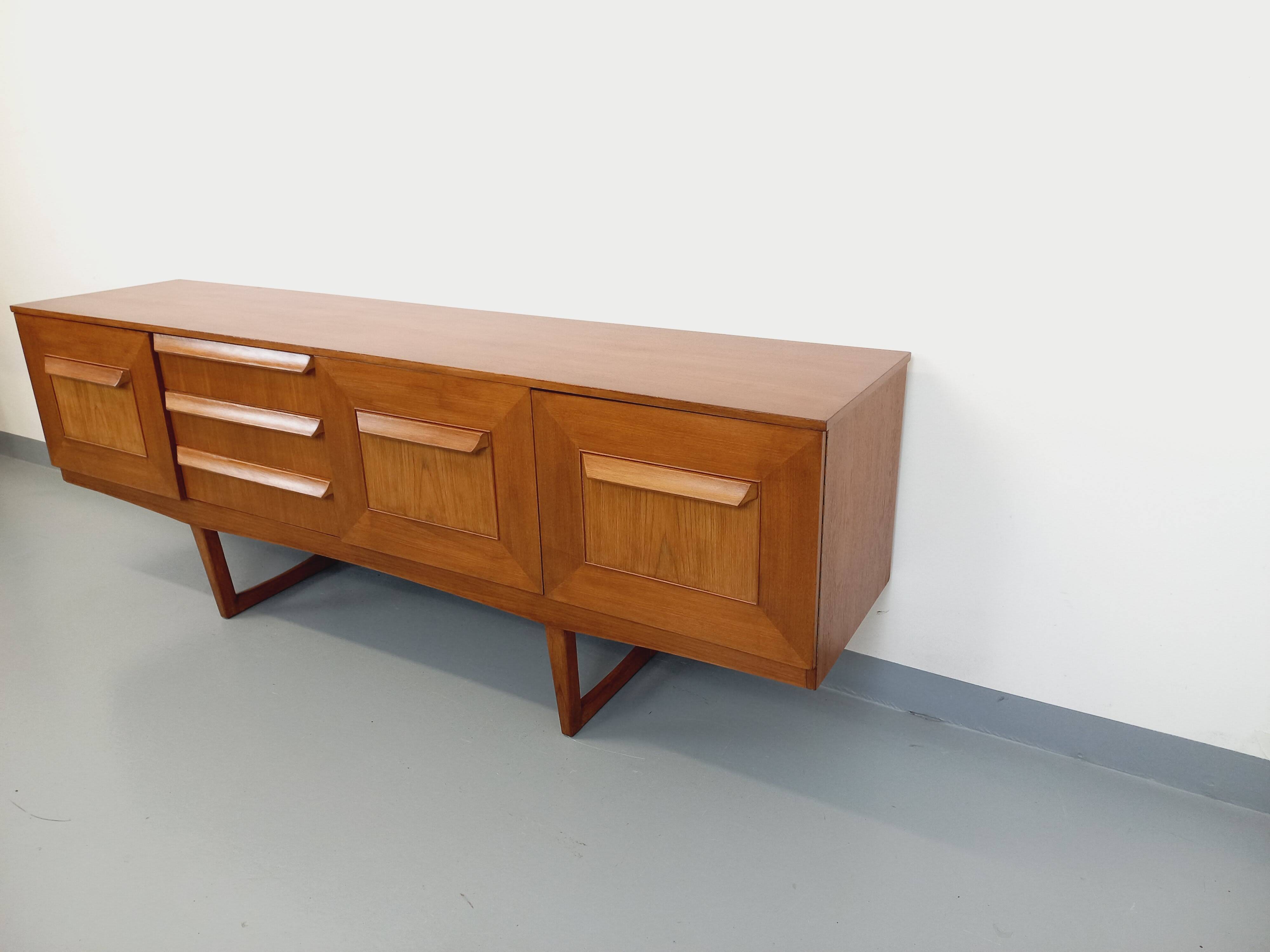 Vintage Scandinavian style sled foot sideboard in teak from the 60s