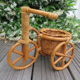 Cache pot en rotin et bambou tricycle vélo années 60 70