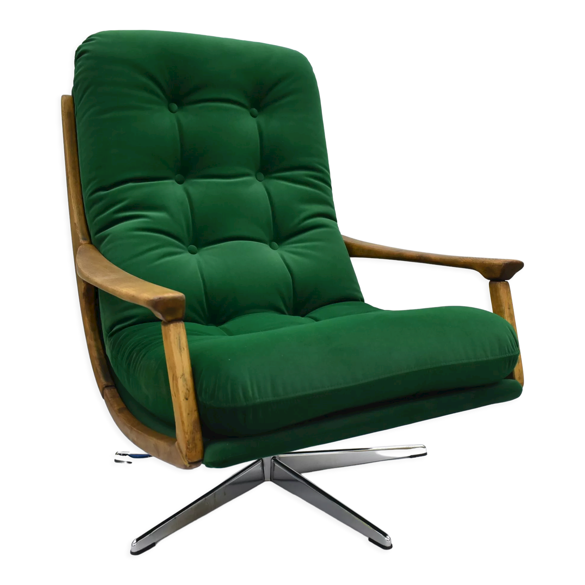 Original rotate armchair, Scandinavian icon, 1960s, quality green velvet