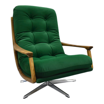 Fauteuil rotatif original icône scandinave années 1960, velours vert de qualité