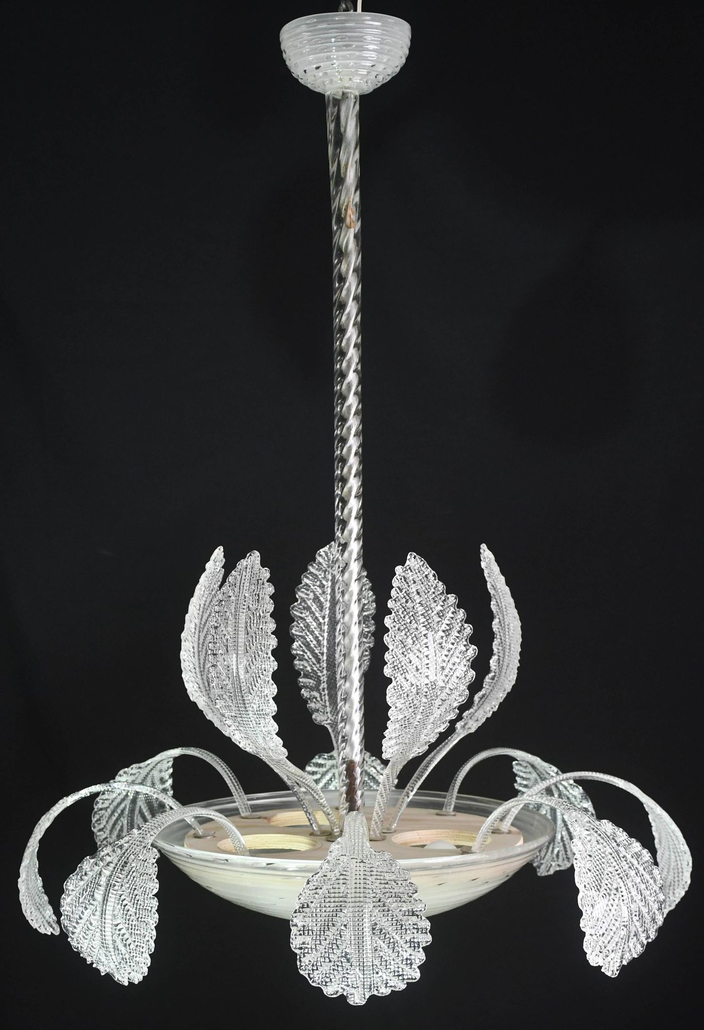 Art Deco Barovier e Toso Chandelier, Murano Glass, 1940s