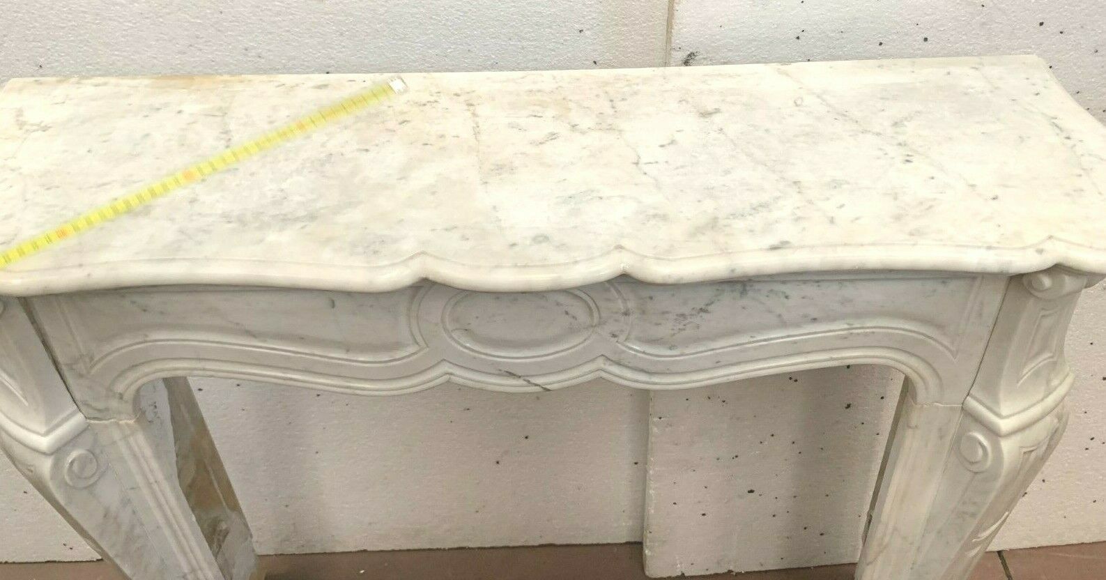 Louis XV style fireplace in white marble veined Carrara Italy 20th century