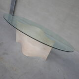 Travertine and glass dining table