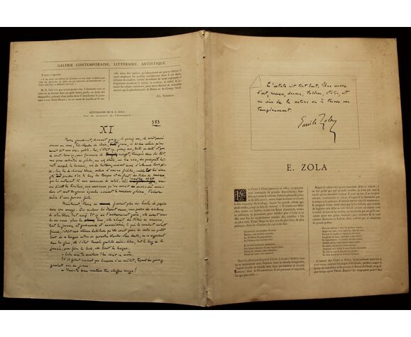 Emile Zola photoglyptie 24x19 cliché carjat galerie contemporaine 1876 +  texte | Selency
