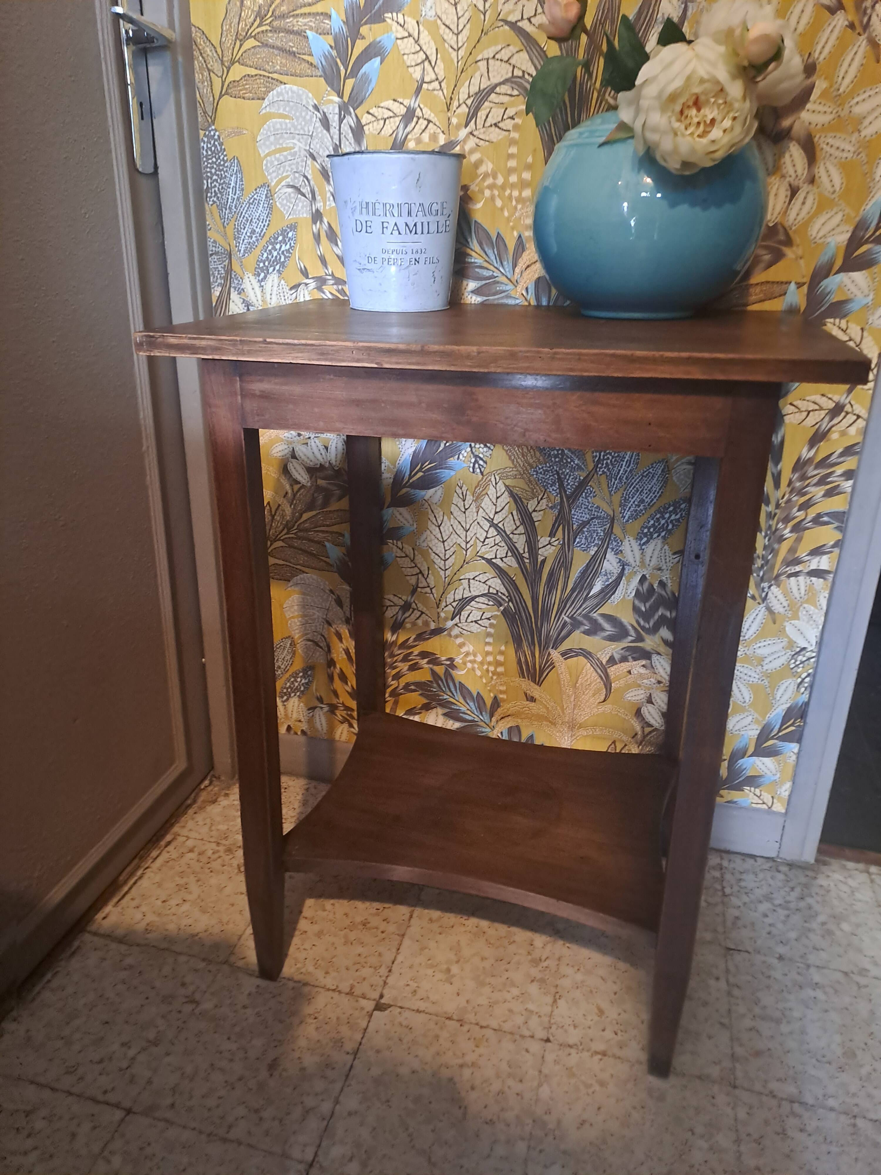Vintage wood console side table with flap, Art Deco style