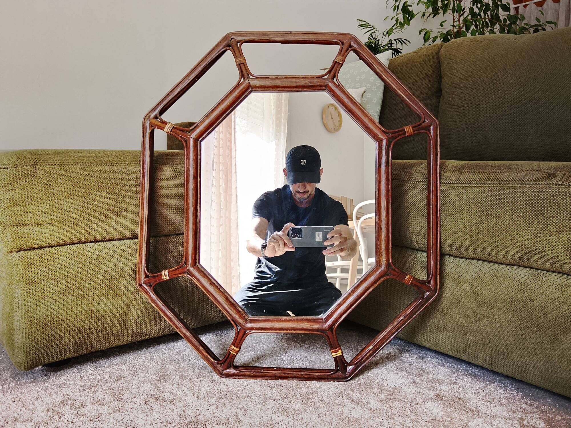 Vintage Italian mirror bamboo and rattan Riviera bohemian chic 1970s