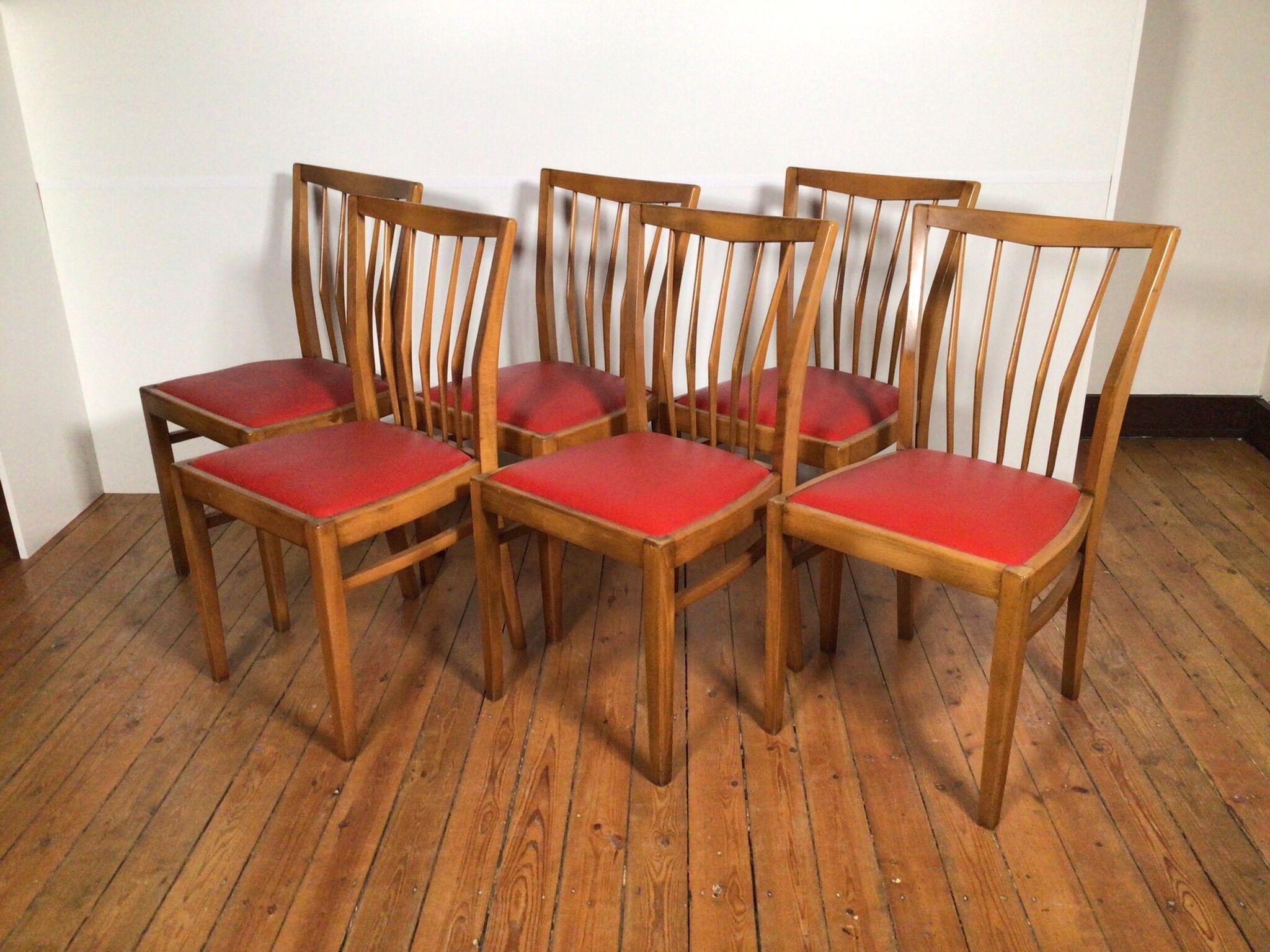 Ensemble de 6 chaises de salle à manger en bois sixties