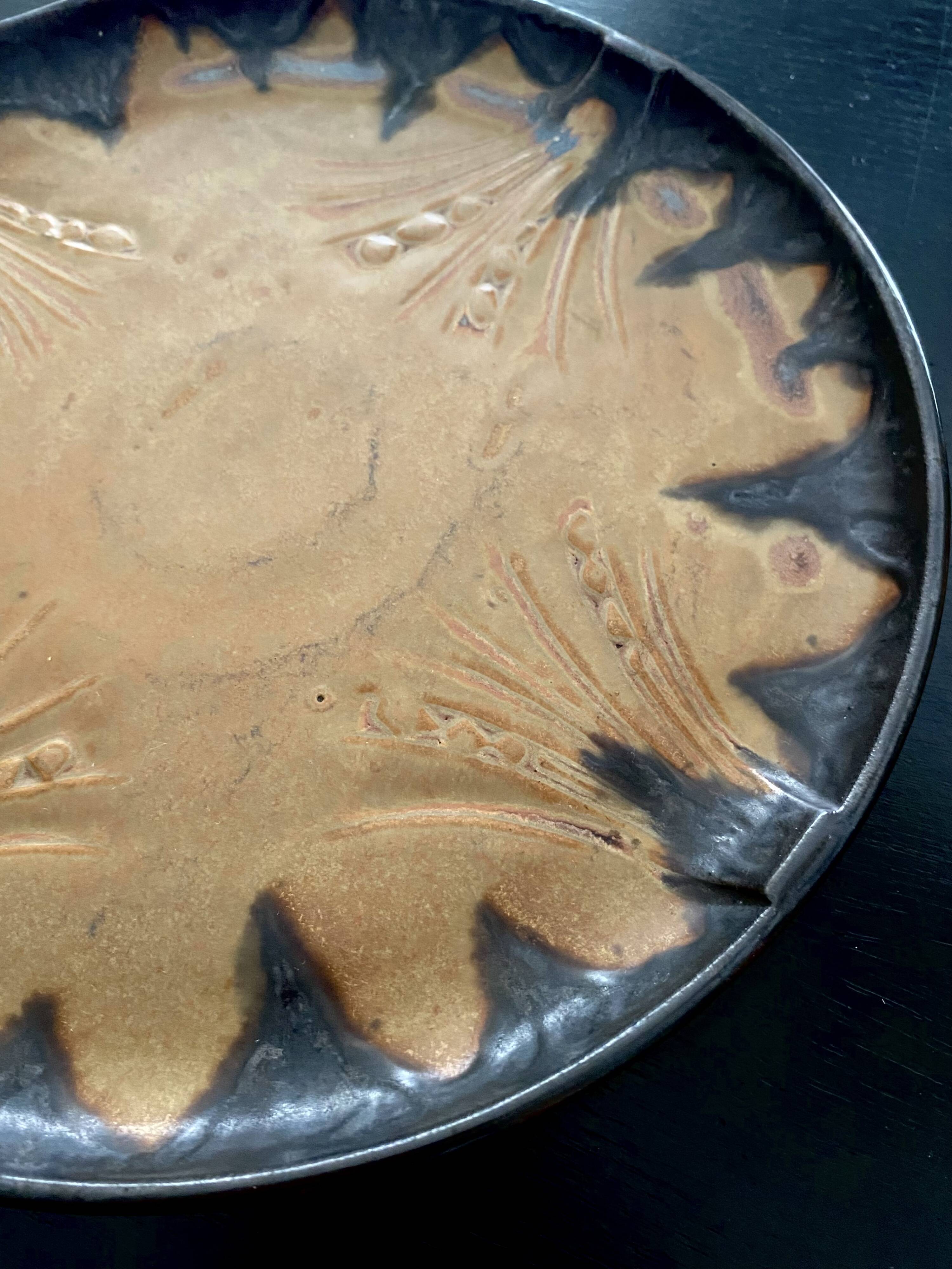 Denbac plate, flame-decorated ceramic