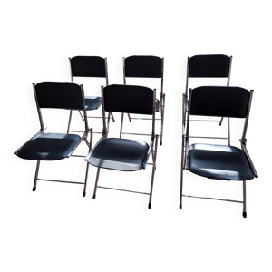 Lot de 6 chaises pliantes - cuir noir