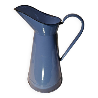 Large old blue enamelled pitcher