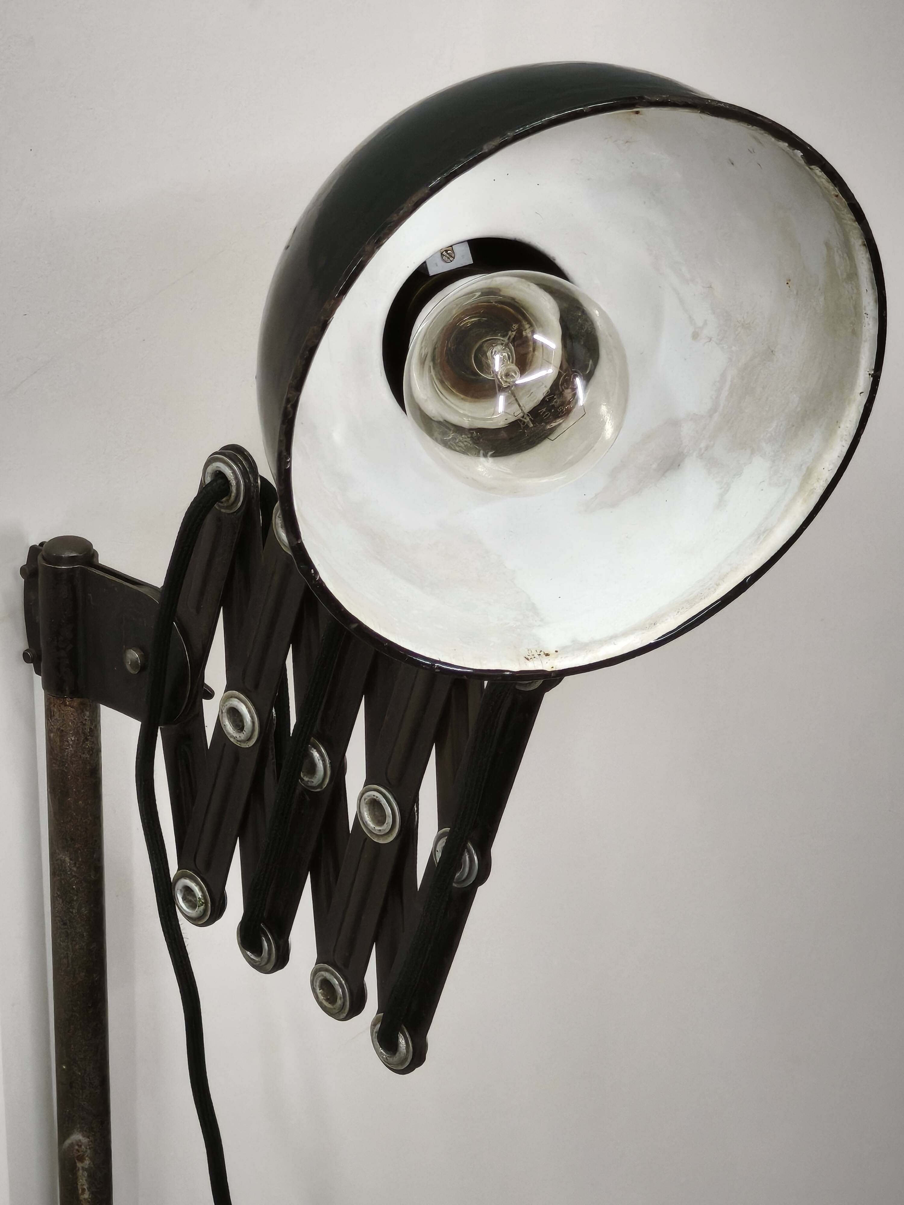 1930s Bauhaus Industrial Scissor Arm Wall Lamp, Black Enamel, Czechoslovakia