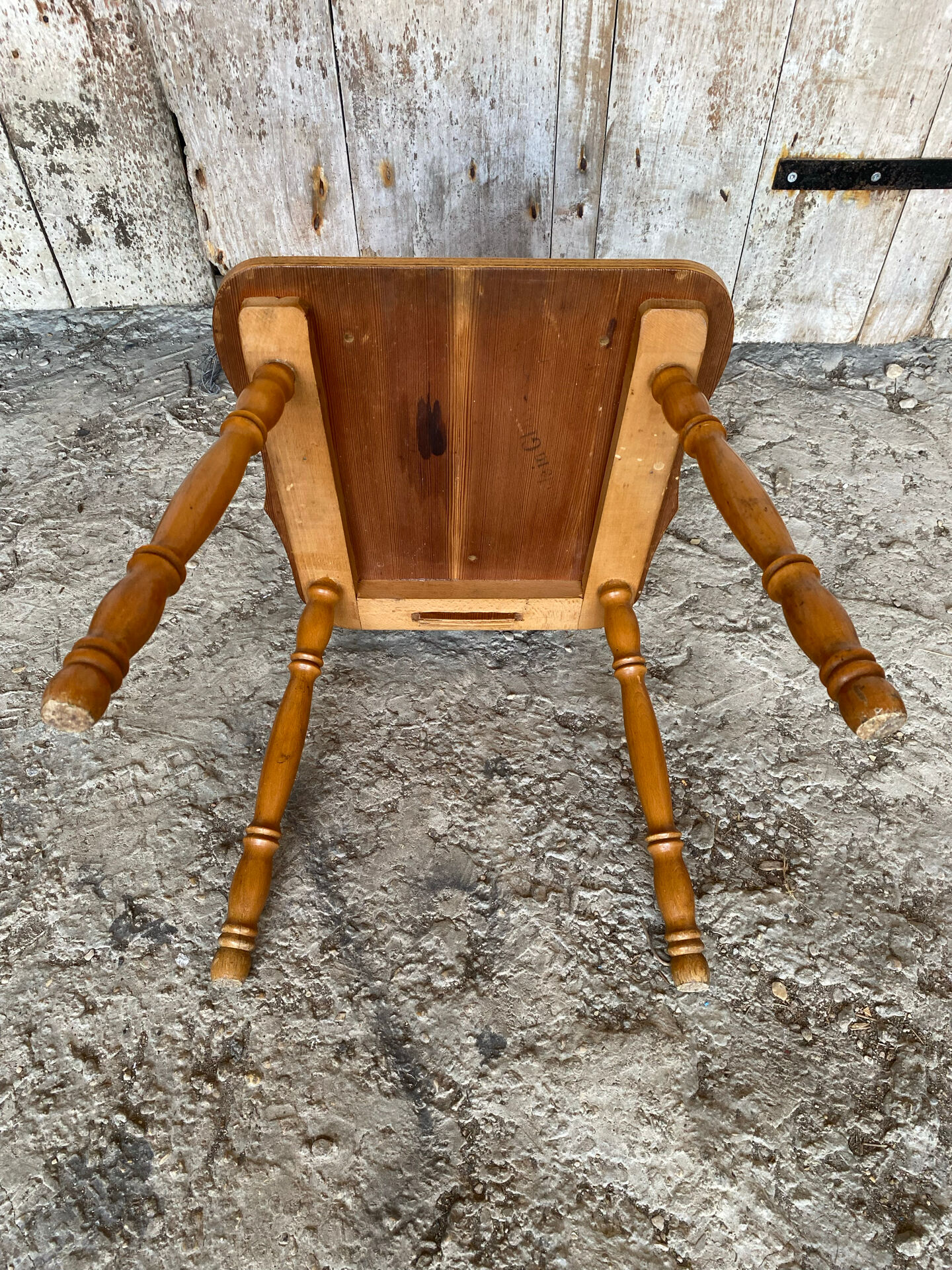 Vintage 1960s Brutalist Blonde Wood Farm Chair #E037