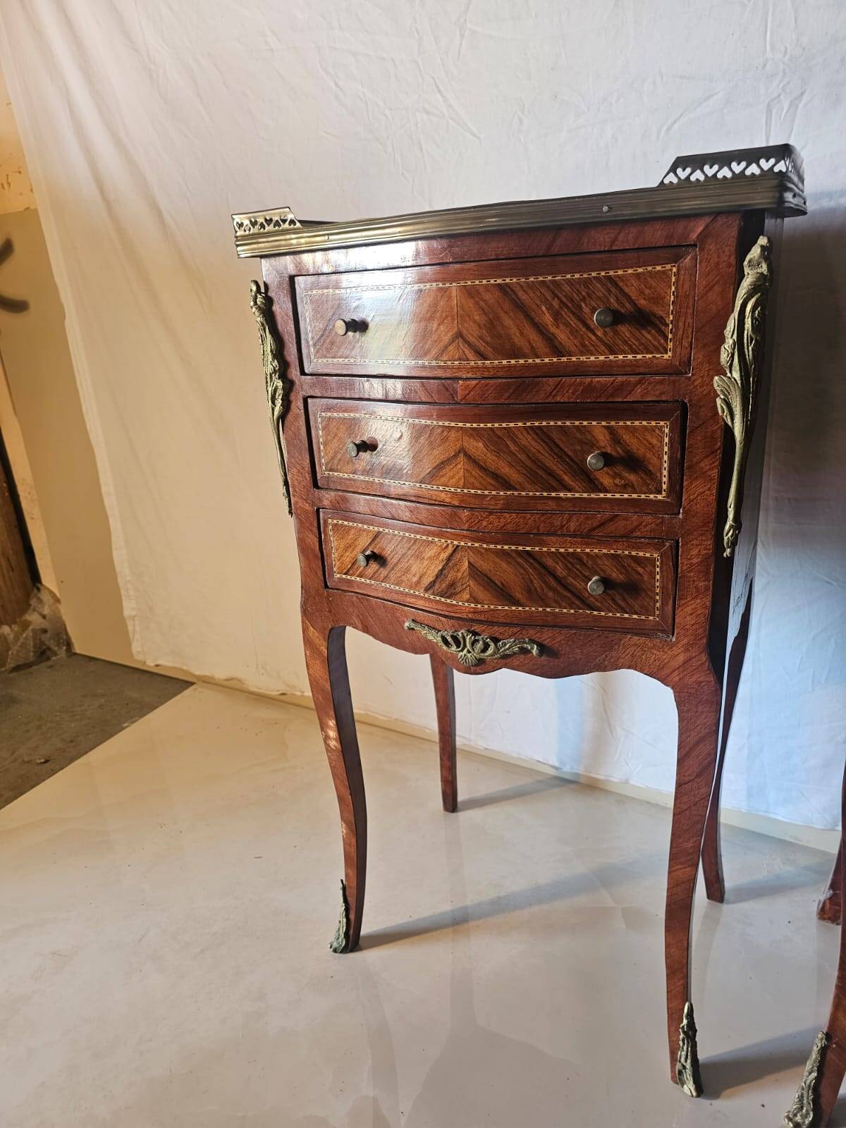 Pair of Louis XV style bedside tables in marquetry