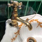 VINTAGE SHELL WASHBASIN SET PORCELAIN OF PARIS SHELVES BASIN AND TOWEL RACK