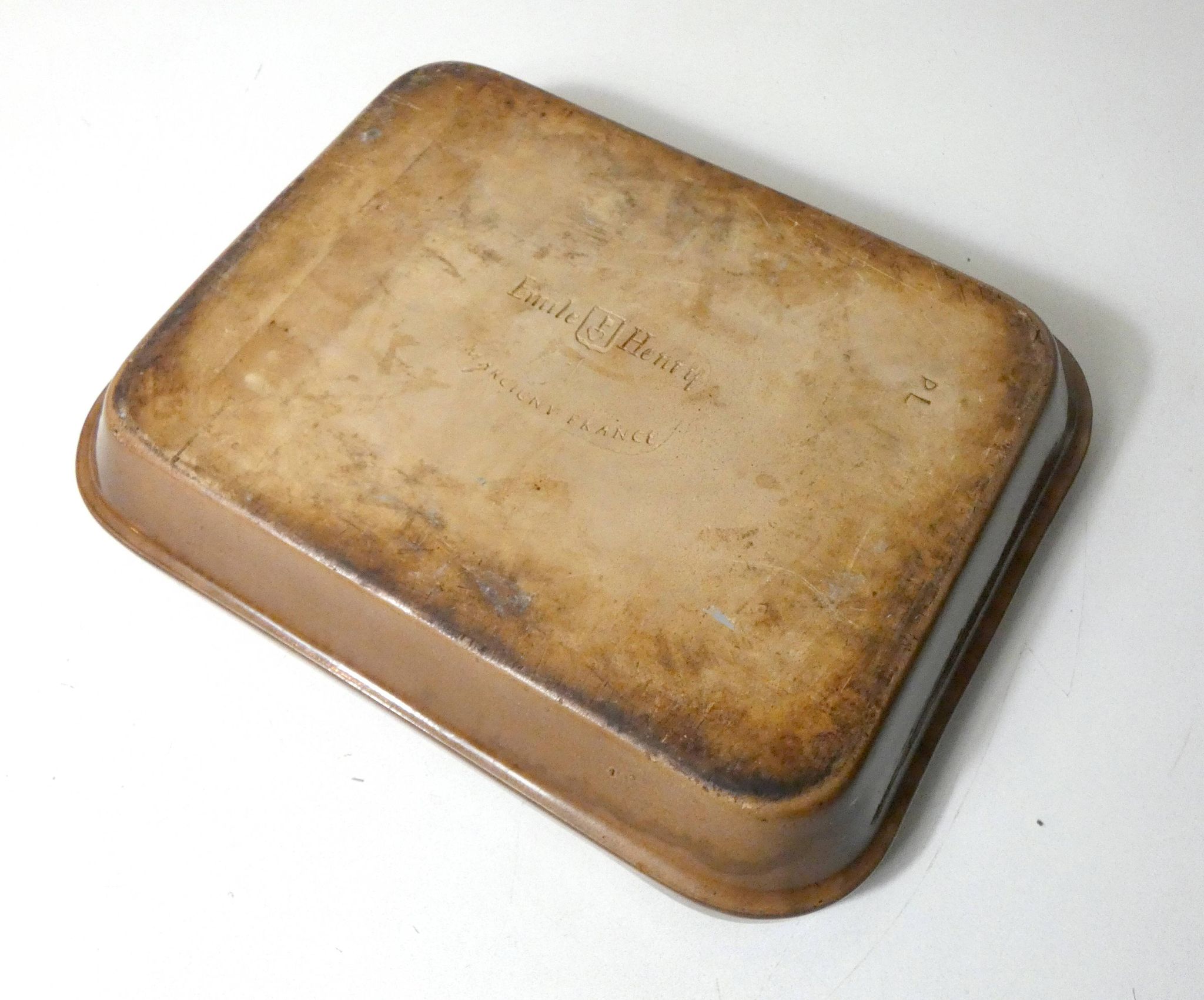 large old vintage Emile Henry glazed stoneware oven dish