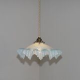 French Vintage 1930s Pale Blue Frilled Clichy Glass Lampshade Ceiling Light