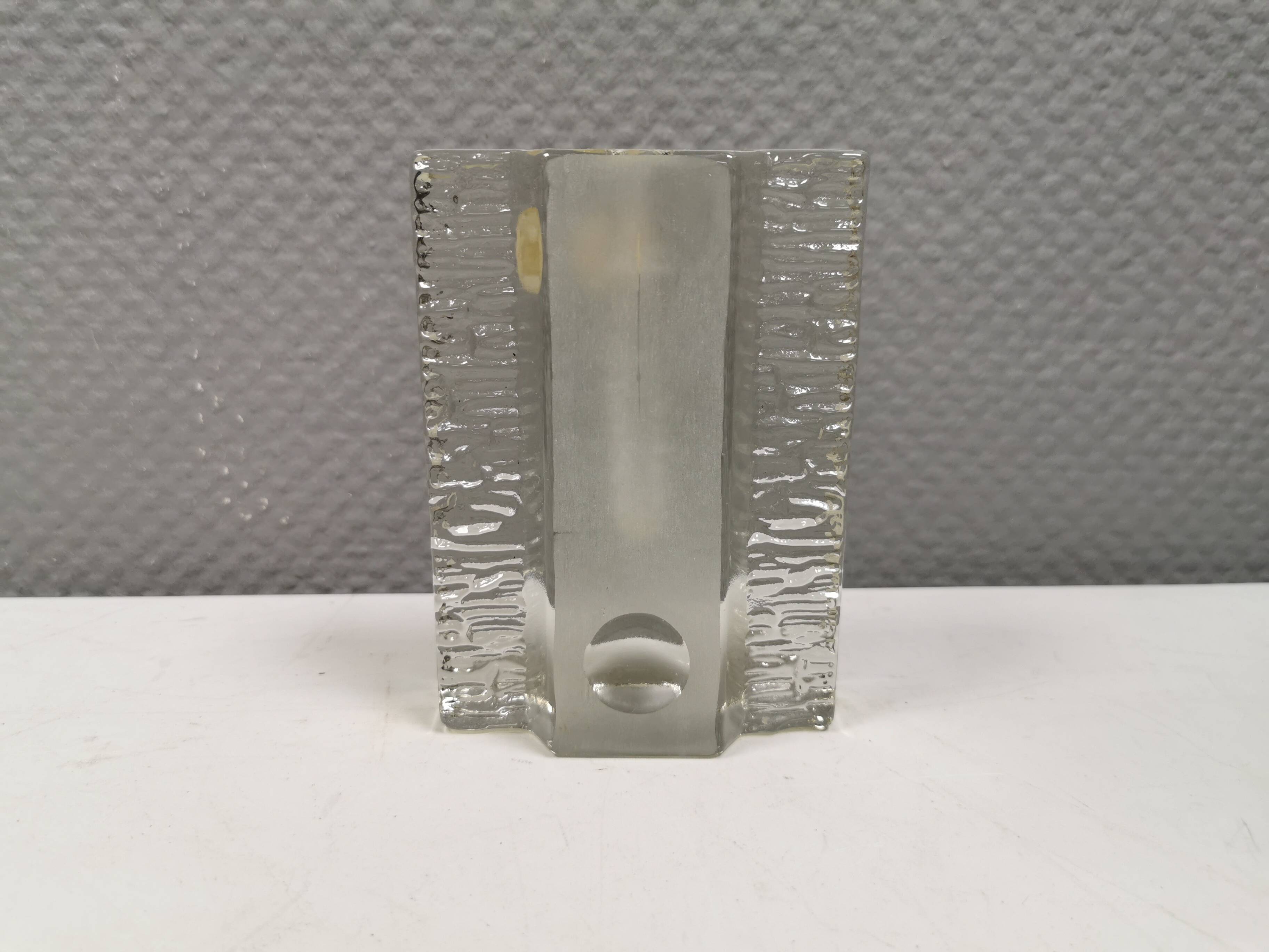 Pukeberg Walther Glass rectangular “solifleur” glass vase with one stem.