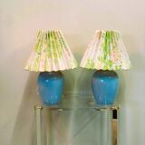 Vintage pair of blue ceramic table lamps