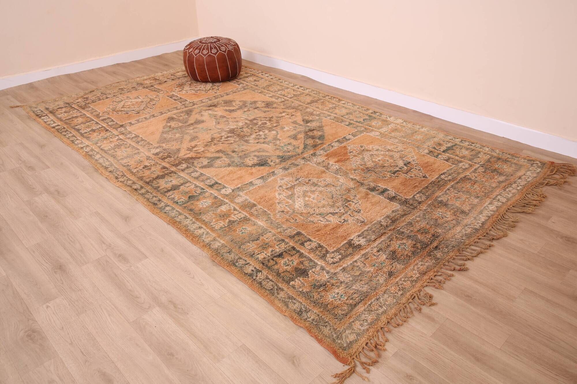 Terracotta Vintage Moroccan Rug 199 x 342 cm, Berber Handmade Wool Rug boho
