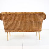 1970s Two-Seater Rattan Sofa by Uluv, Czechoslovakia