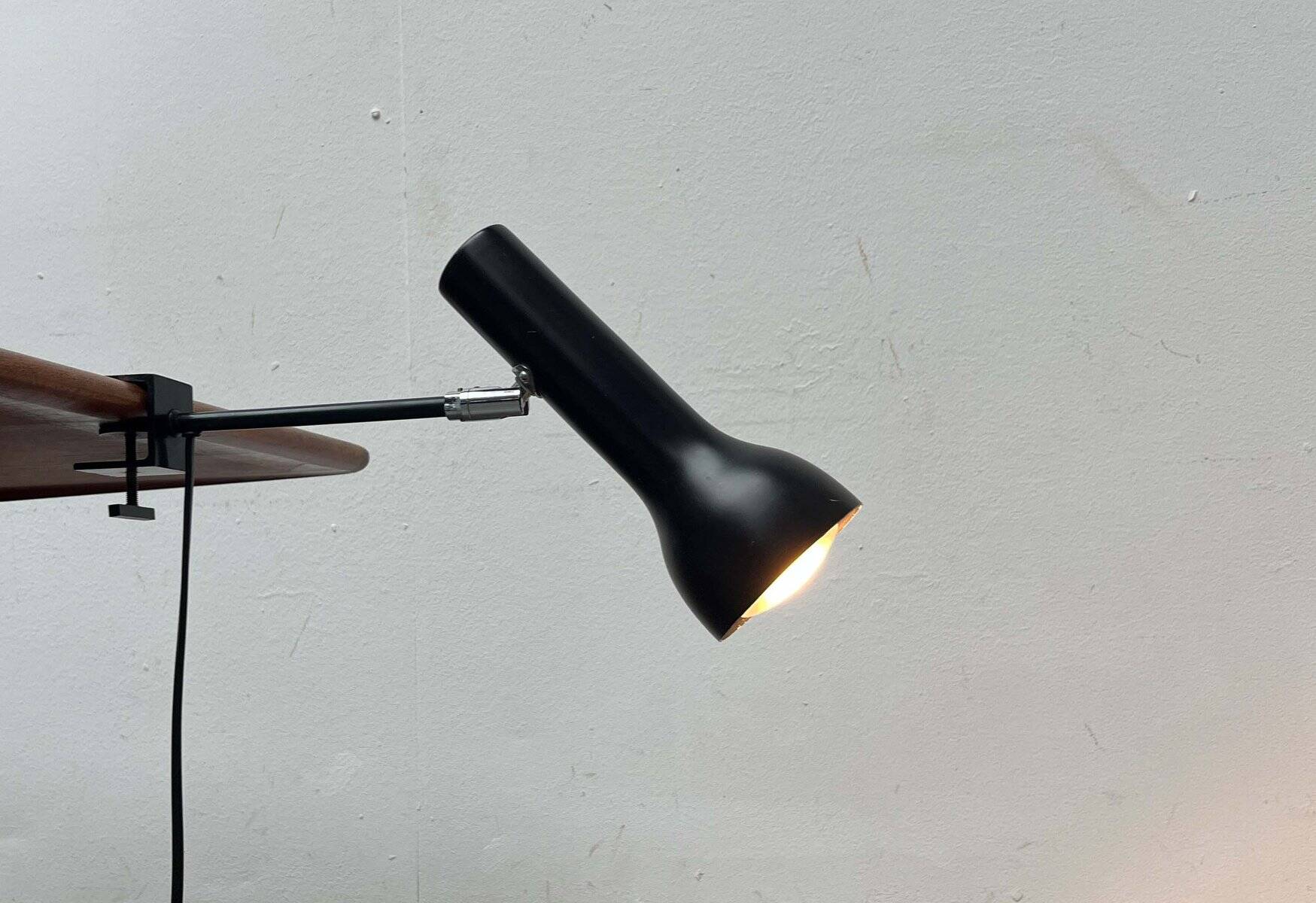 Mid-century minimalist Swiss clamp table lamp by the SLZ team for Swisslamps International, 1960s.