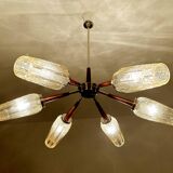 Large Scandinavian pendant light from the 60s, wood, glass, chrome