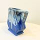 Large vintage art deco pitcher alpho in fat lava blue ceramic vase signed