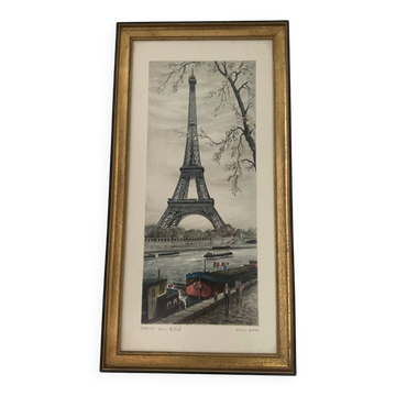 Vintage lithograph by Ortiz Alfau - Paris - the Eiffel Tower