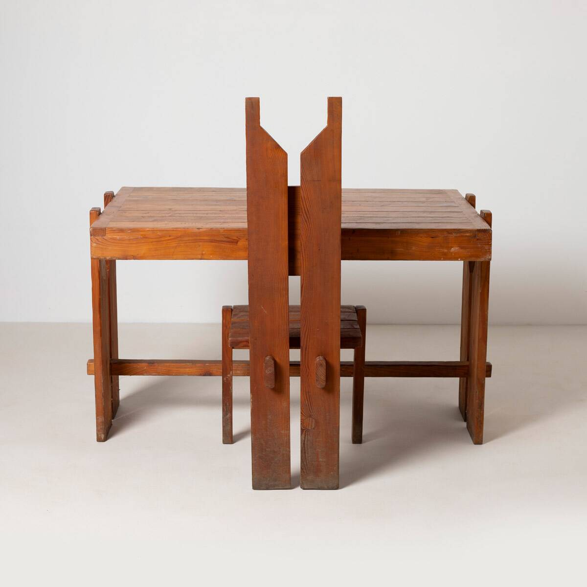Unique brutalist dining table from former Czechoslovakia, 1970s pine wood 1