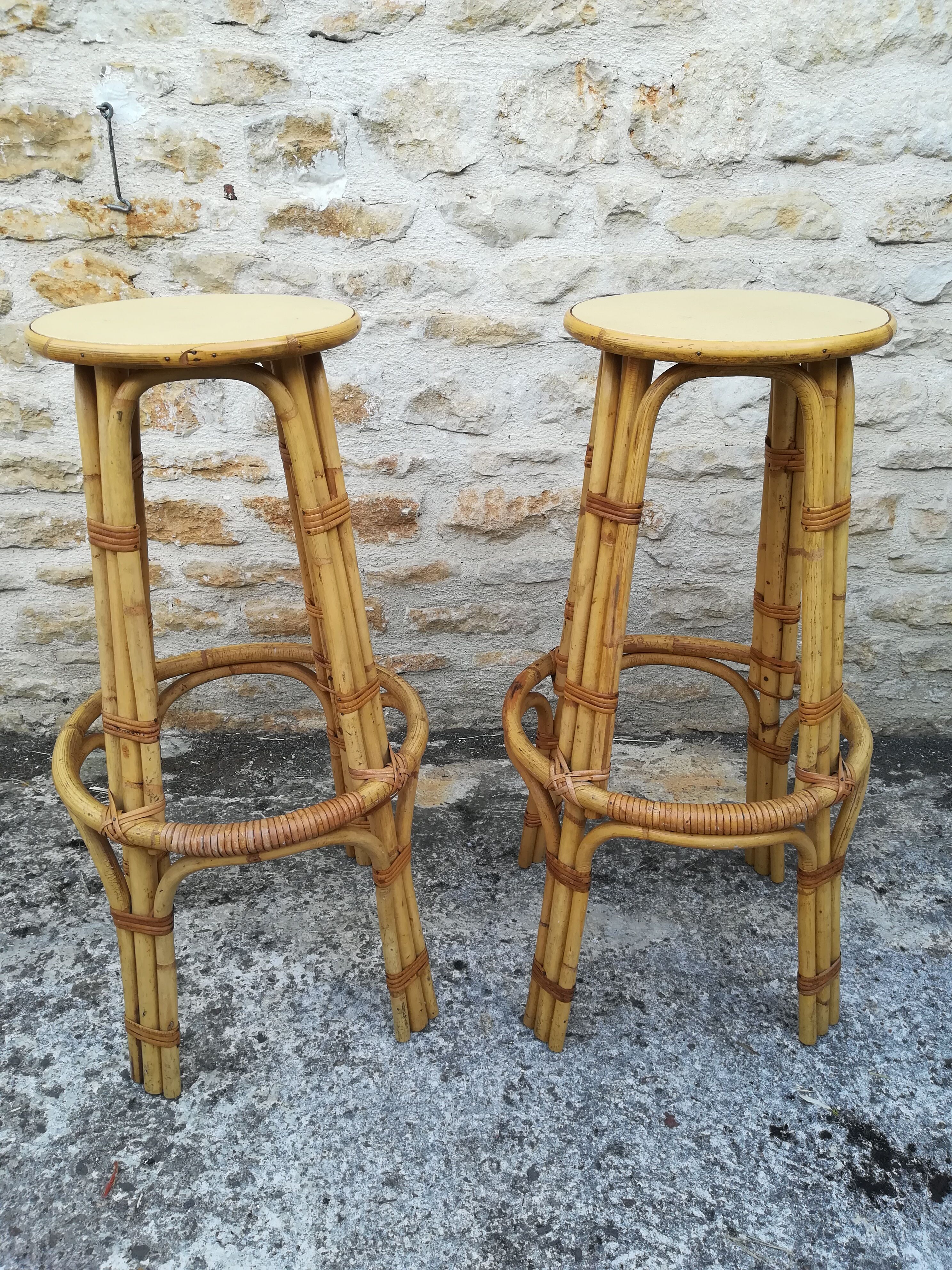 Bamboo tiki bar and two stools