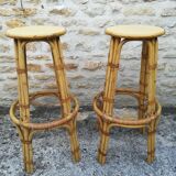 Bamboo tiki bar and two stools