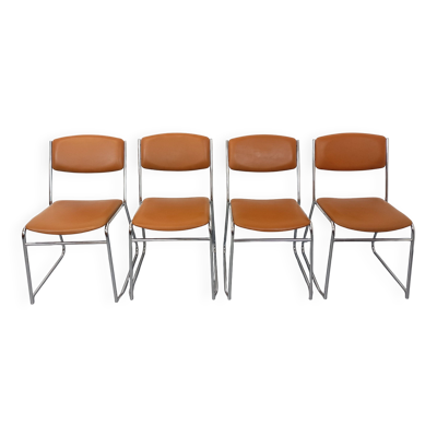 4 chaises traîneau vintage des années 70, en métal chromé design