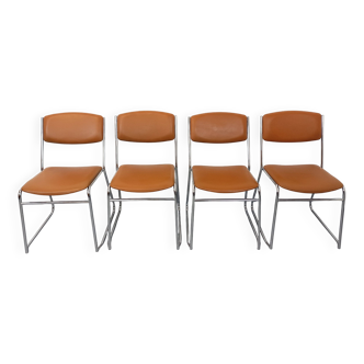 4 vintage sleigh chairs from the 70s, in designer chrome metal