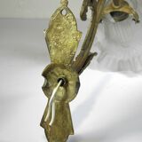 Swan neck wall light in gilded brass and glass