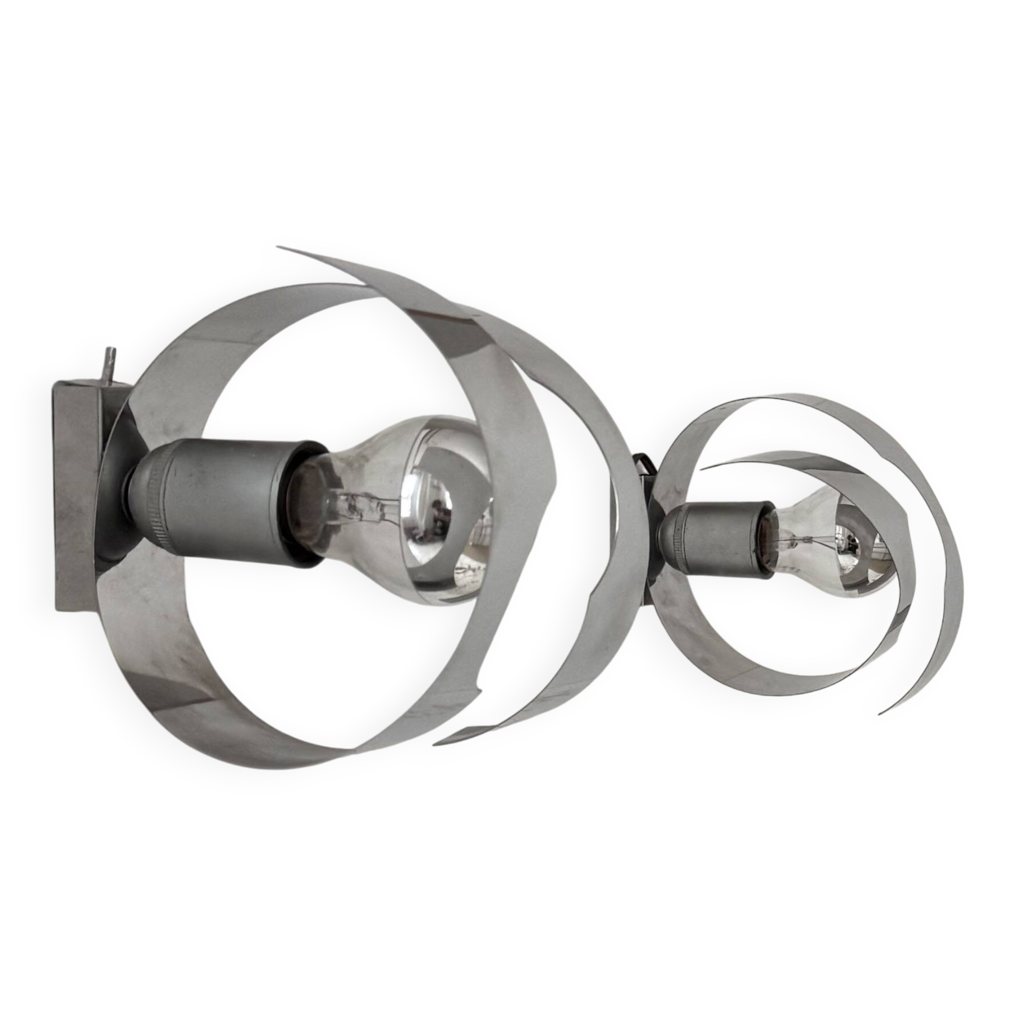 Pair of vintage wall sconces, curved chrome-plated metal, France, 1970