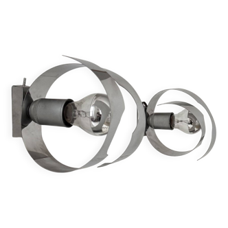 Pair of vintage wall sconces, curved chrome-plated metal, France, 1970