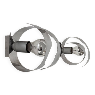 Pair of vintage wall sconces, curved chrome-plated metal, France, 1970