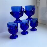 Set of 5 shells model hens in glass color royal blue 70s