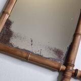 Miroir ancien style bambou tain altéré bois tourné fin XIXe siècle 50x42 cm